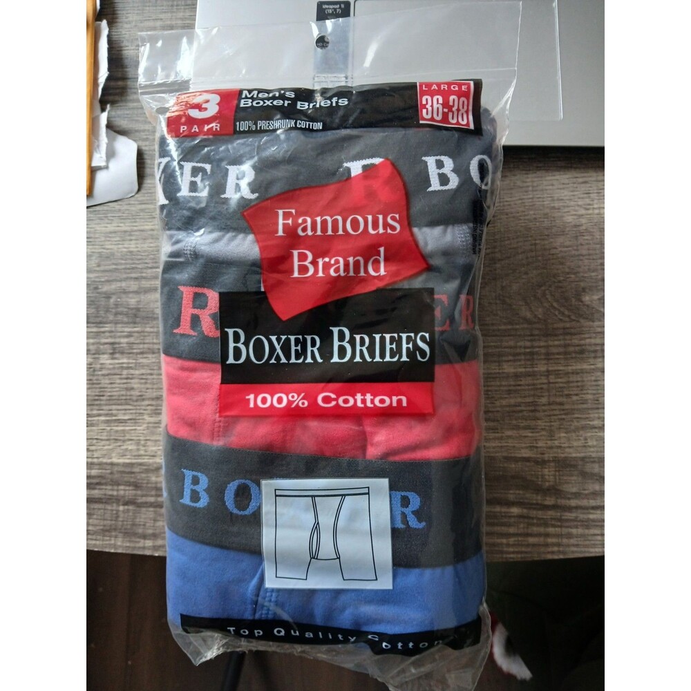 Famous Brand Boxer Briefs. 3 Pack. Assorted Colors. Men Size Large.